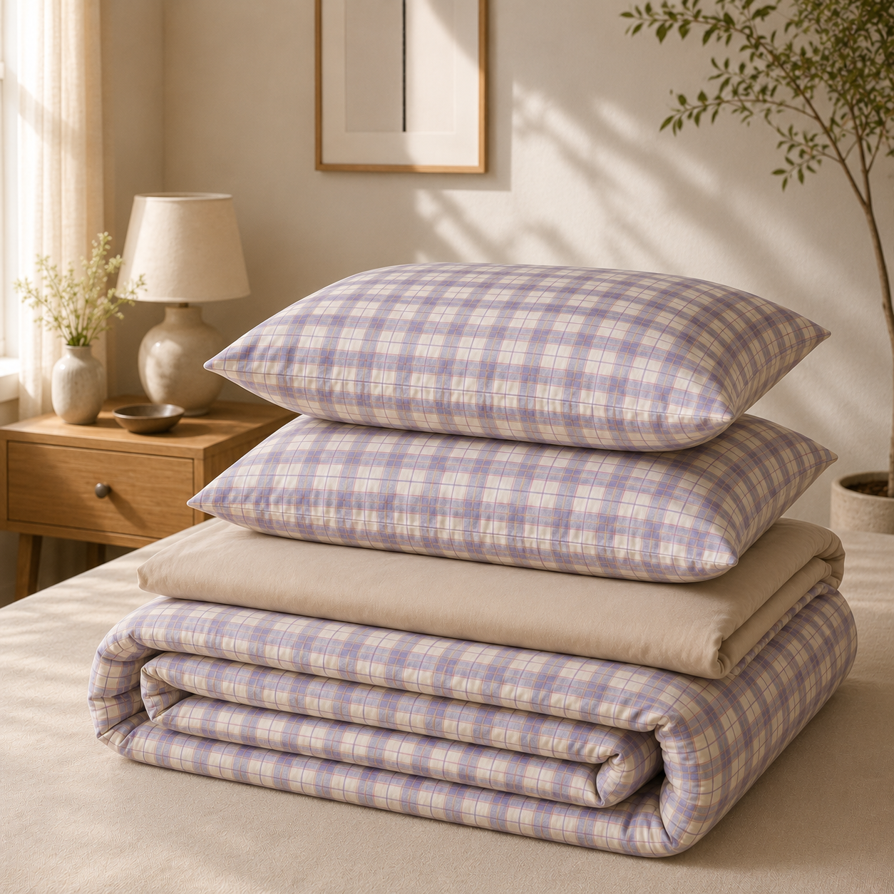 Washed Cotton Bedding Set - Provence Gingham