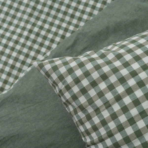 Washed Cotton Bedding Set - Forest Gingham