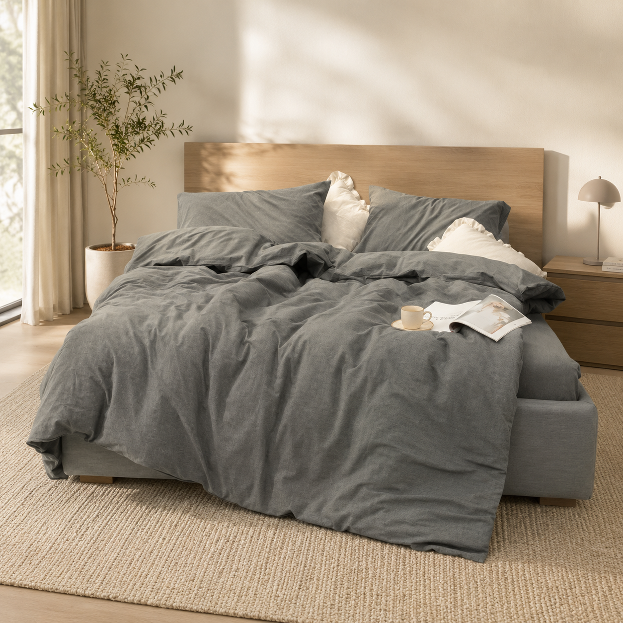 Washed Cotton Bedding Set - Iron Gate