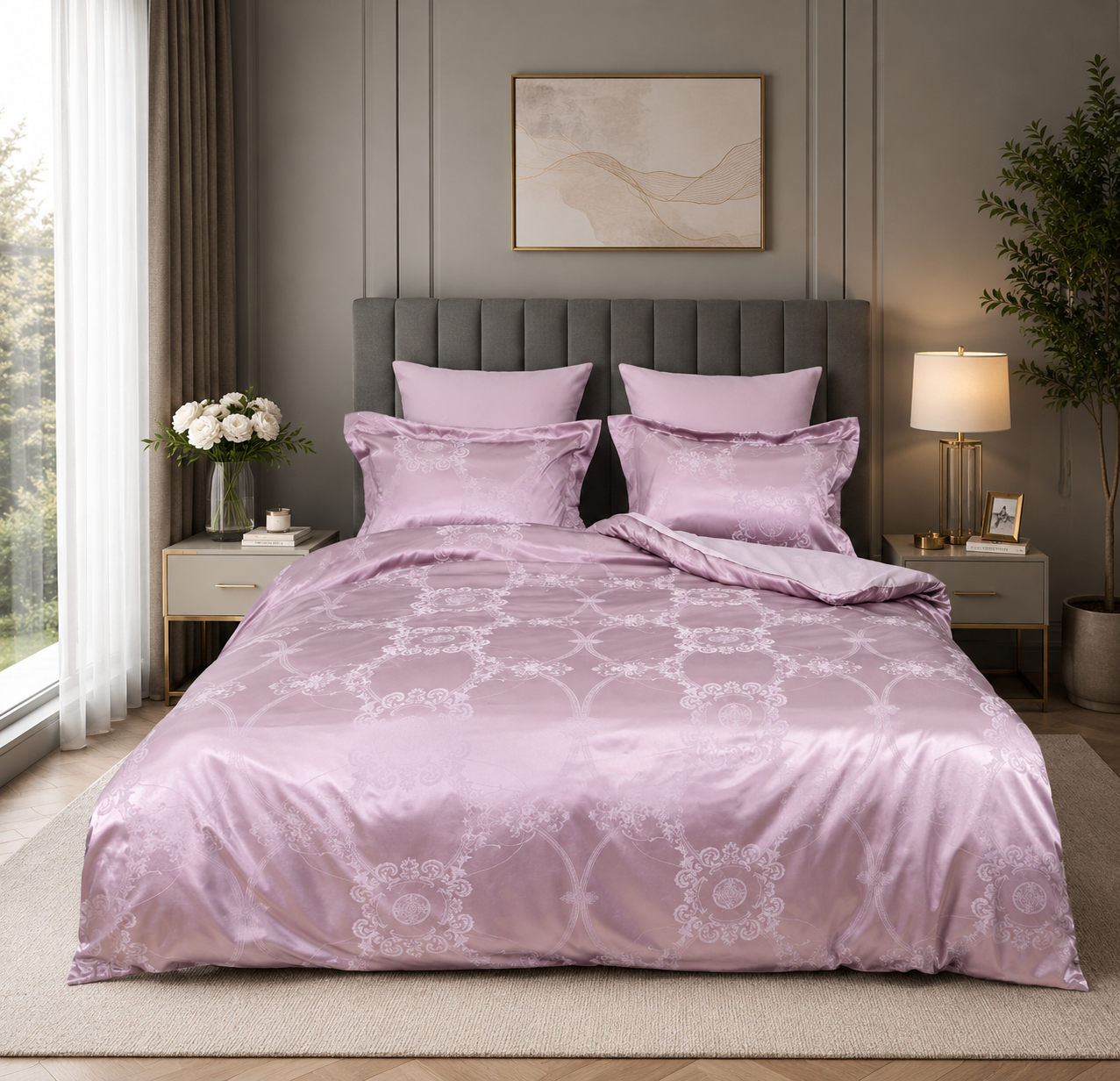 Satin Jacquard Bedding Set Rose Allure