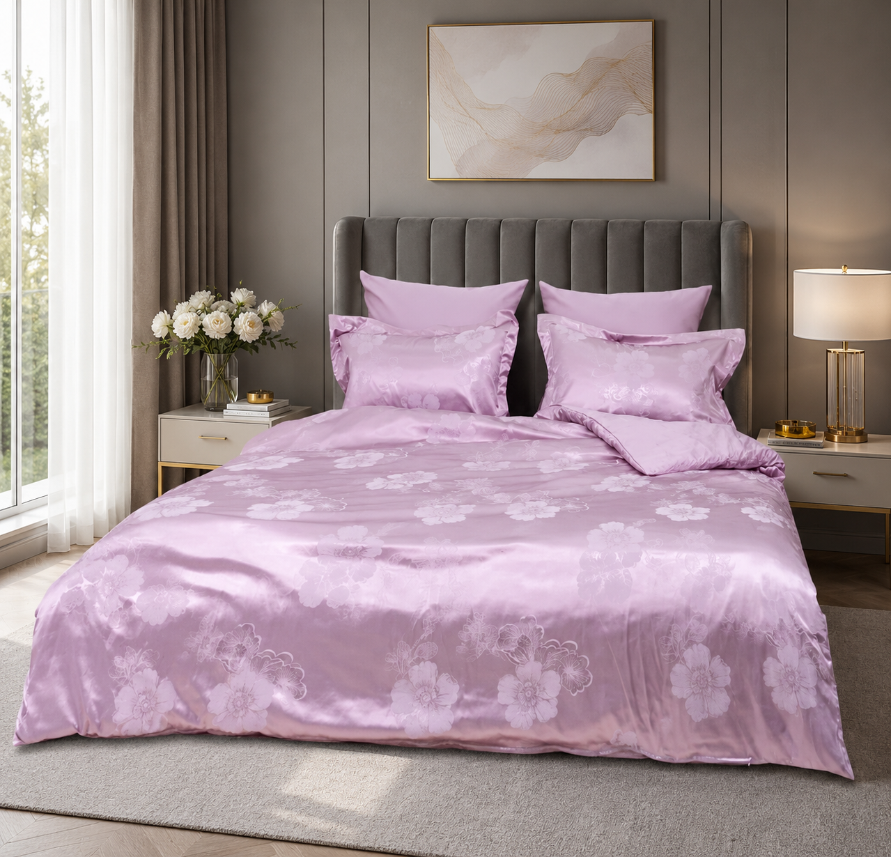 Satin Jacquard Bedding Set Lilac Bloom
