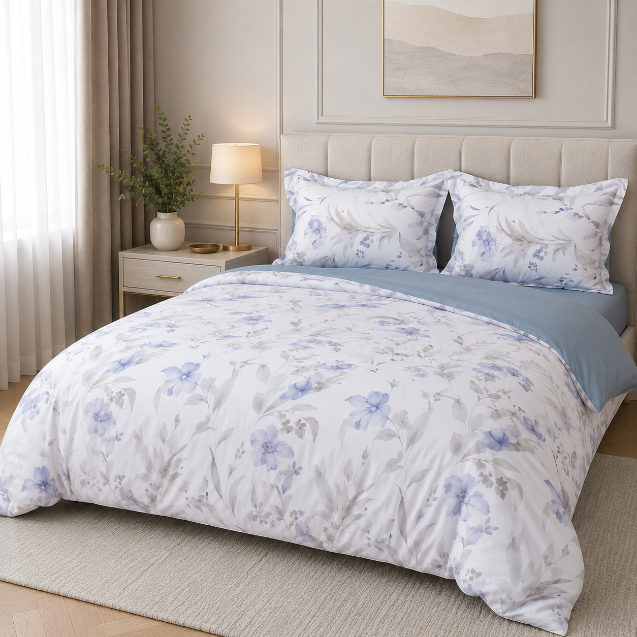Egyptian Cotton Bedding Set Blue Whisper