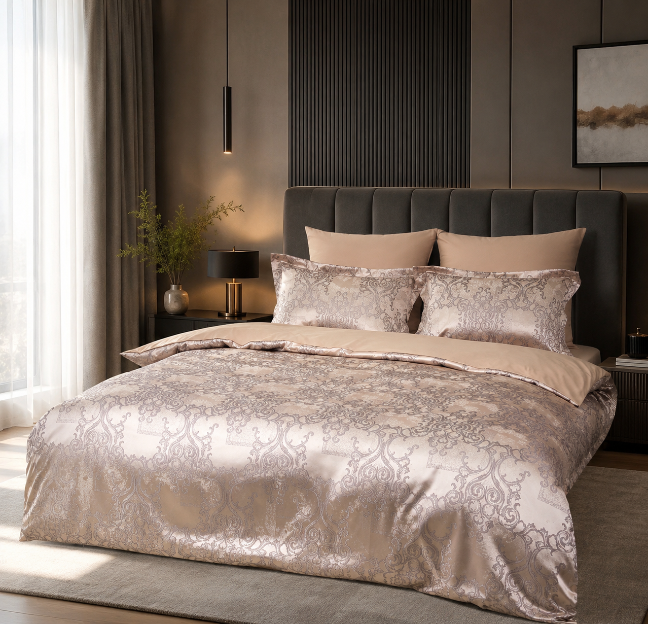 Satin Jacquard Bedding Set Champagne Baroque