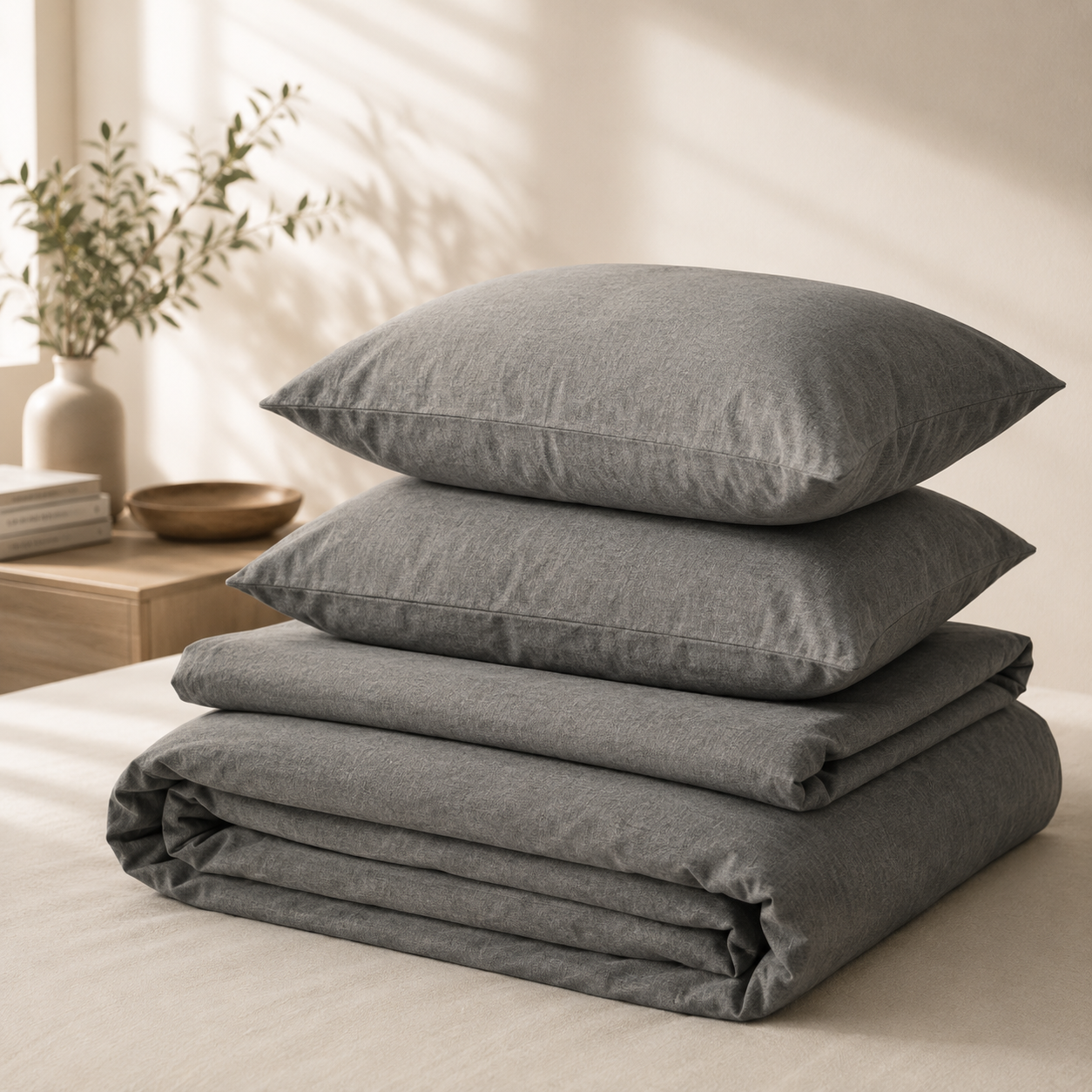 Washed Cotton Bedding Set - Iron Gate