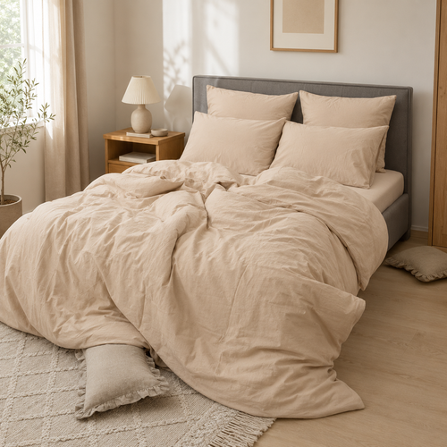 Washed Cotton Bedding Set - Sand