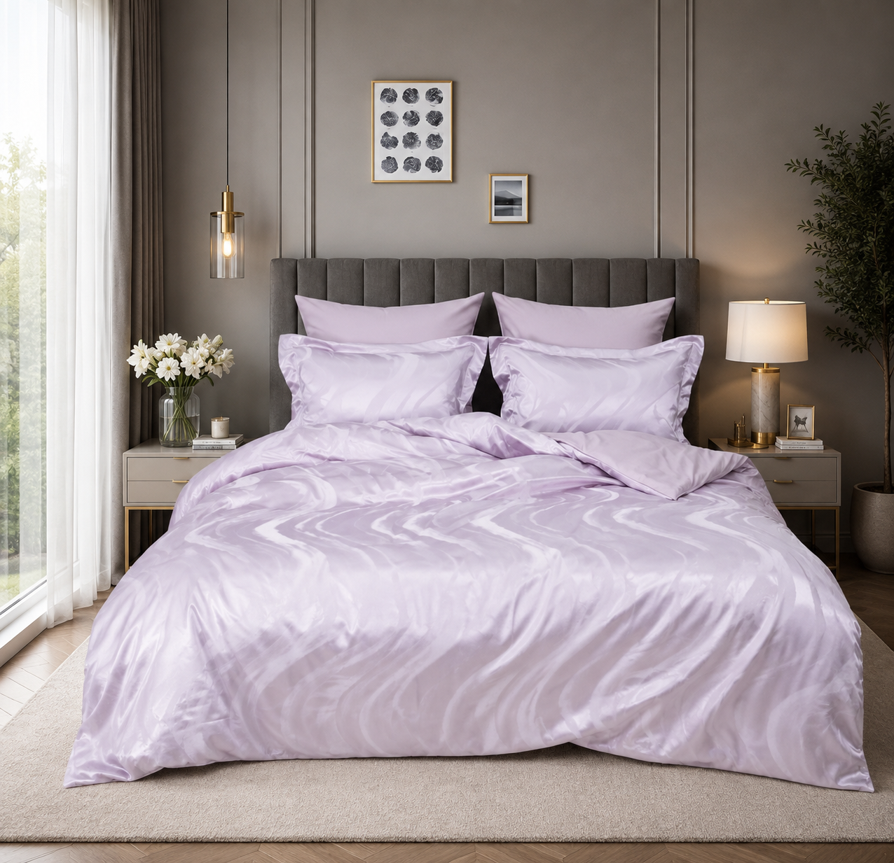 Satin Jacquard Bedding Set Moonlight Lilac