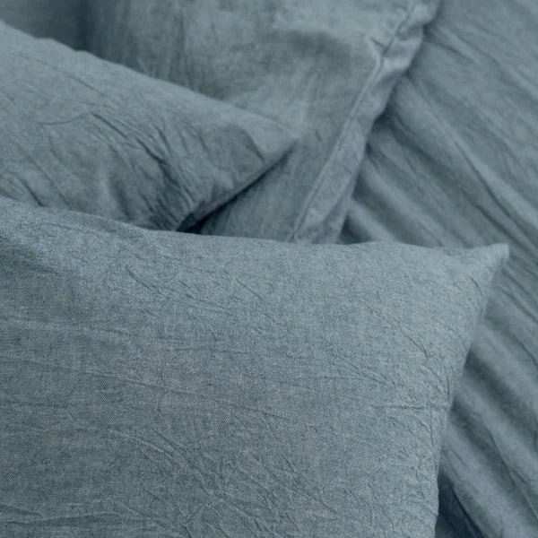 Washed Cotton Bedding Set - Blue Slate