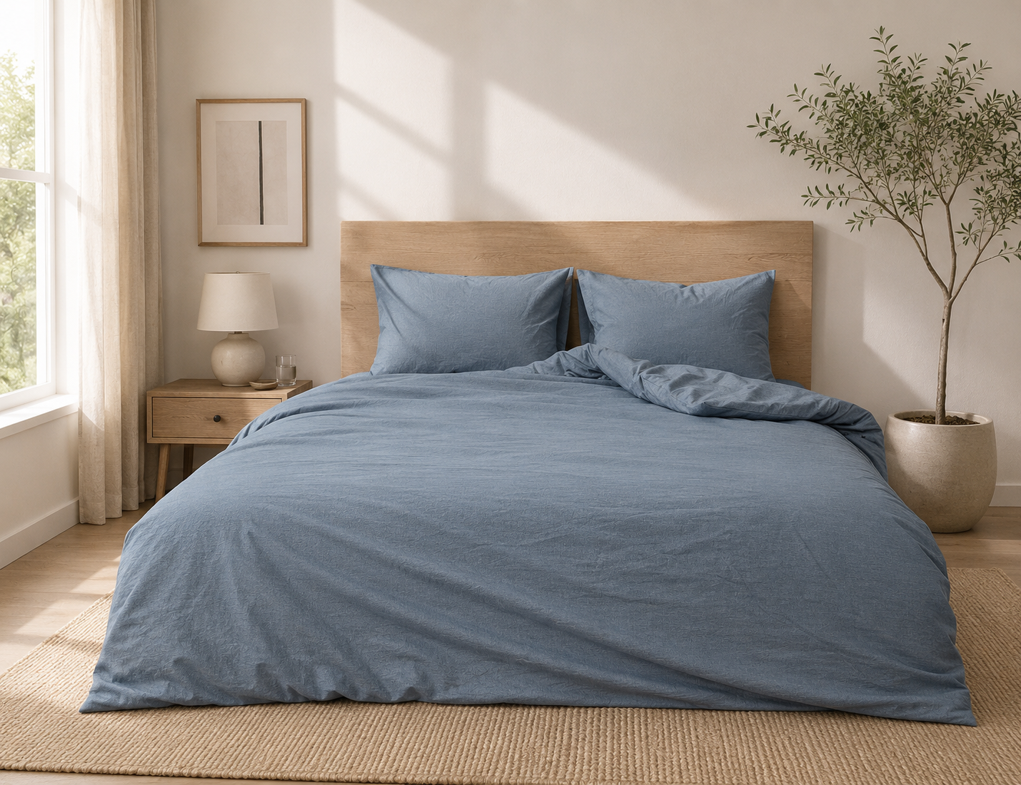 Washed Cotton Bedding Set - Blue Slate