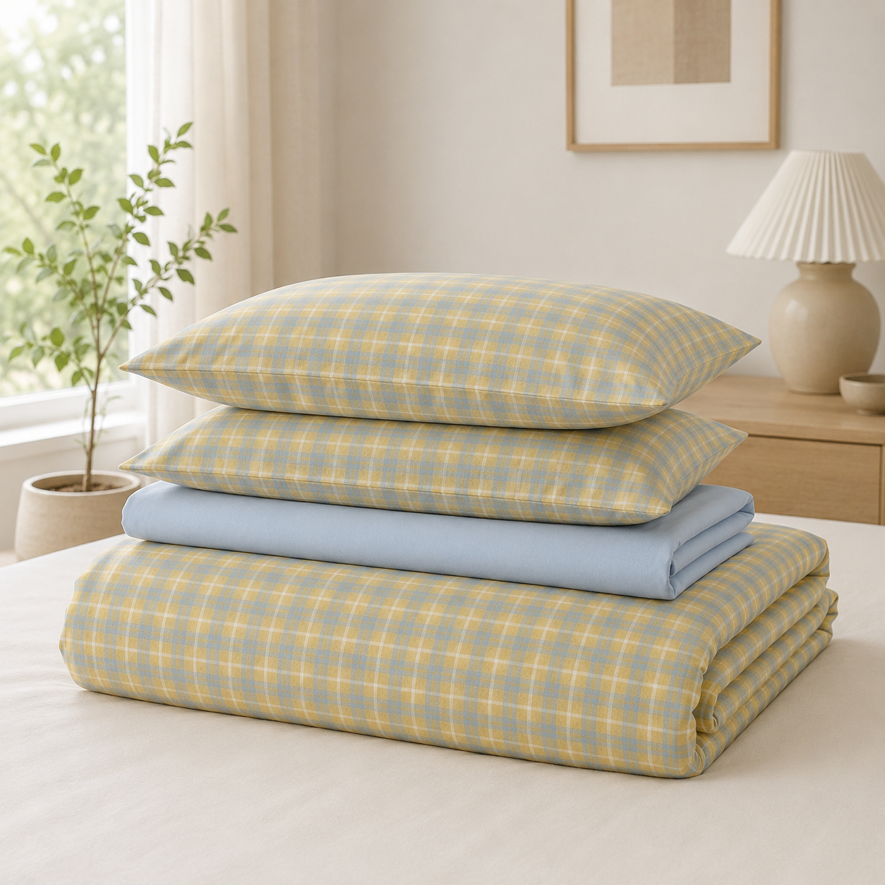 Washed Cotton Bedding Set - Butter Sky