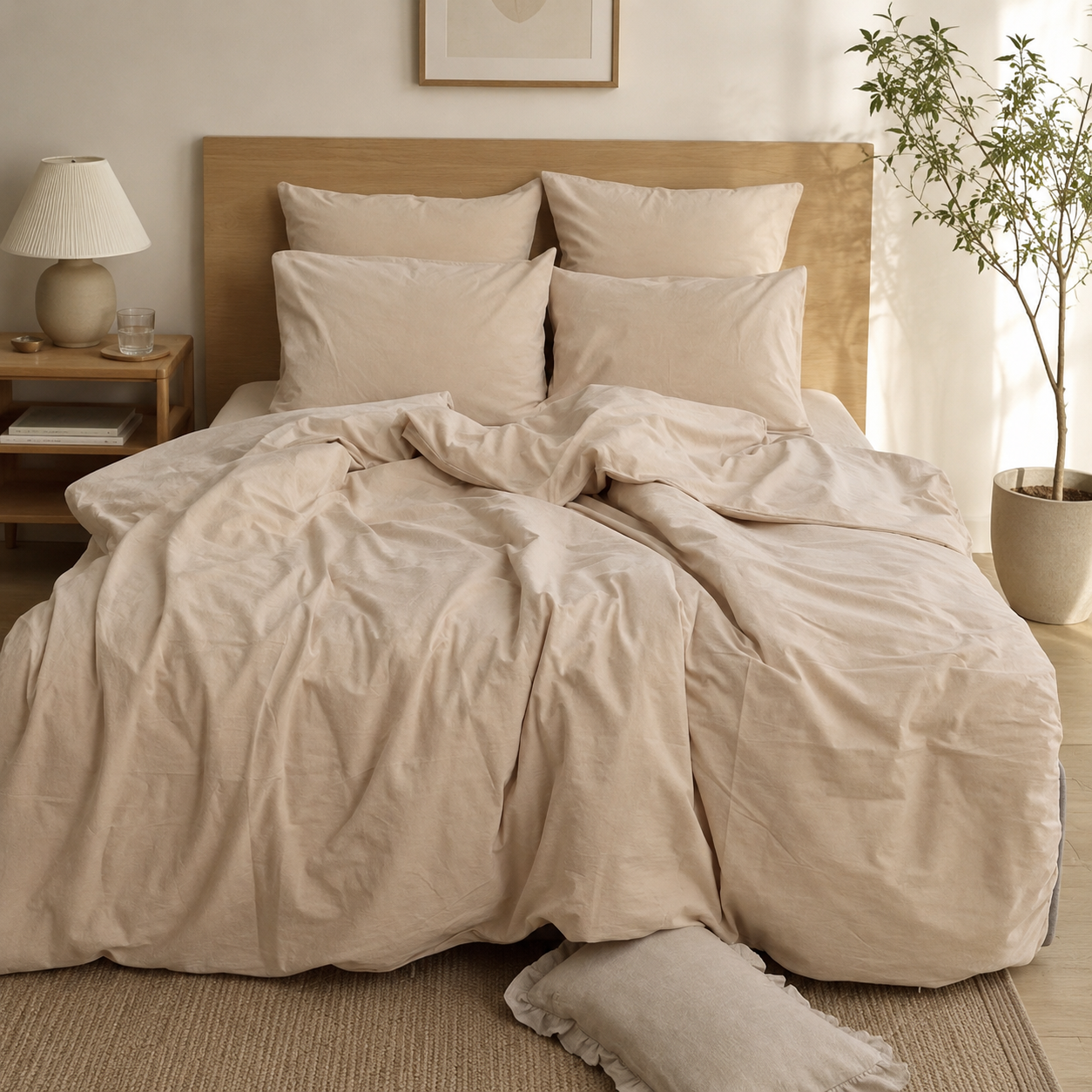 Washed Cotton Bedding Set - Sand