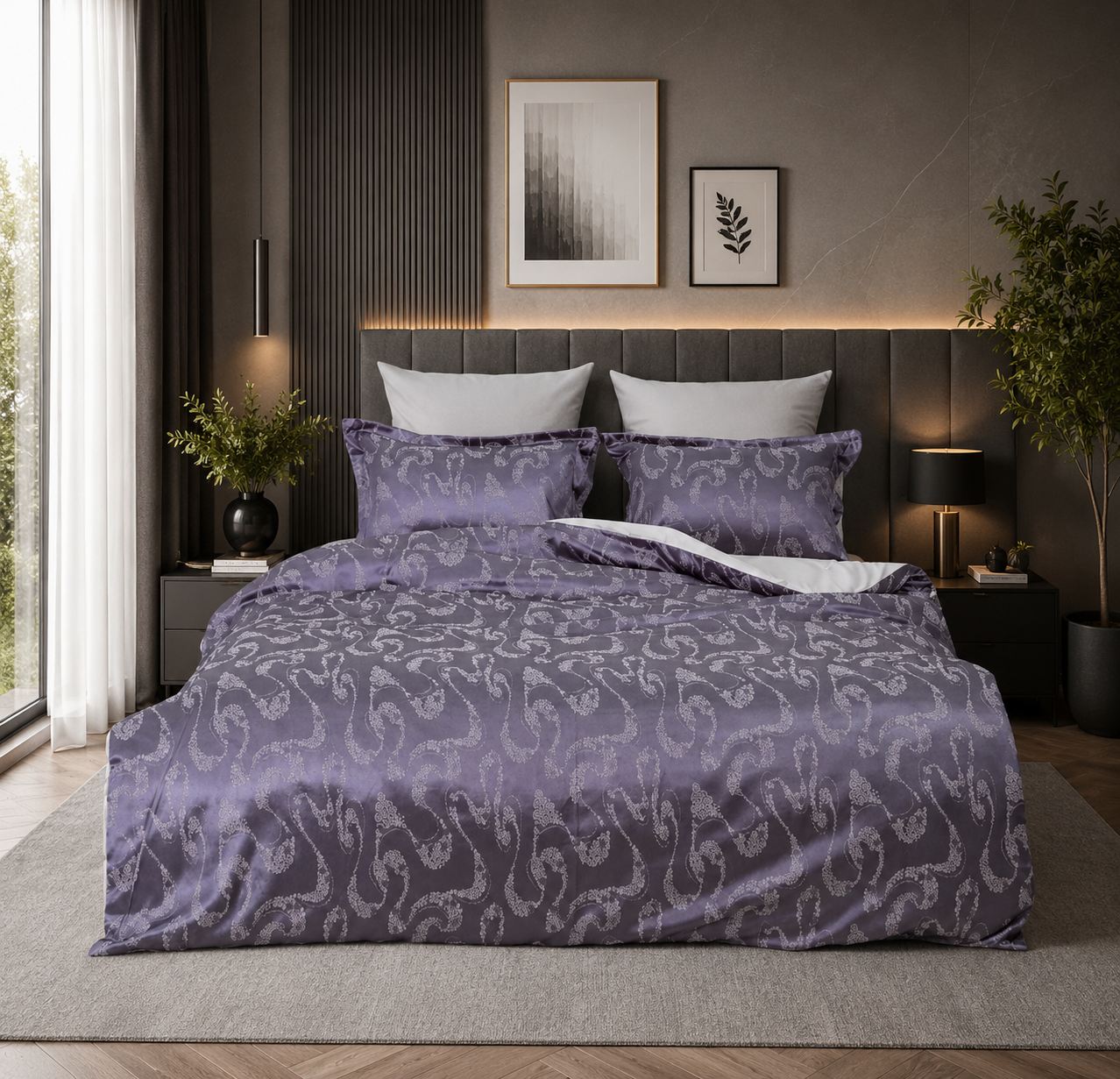 Satin Jacquard Bedding Set Royal Amethyst