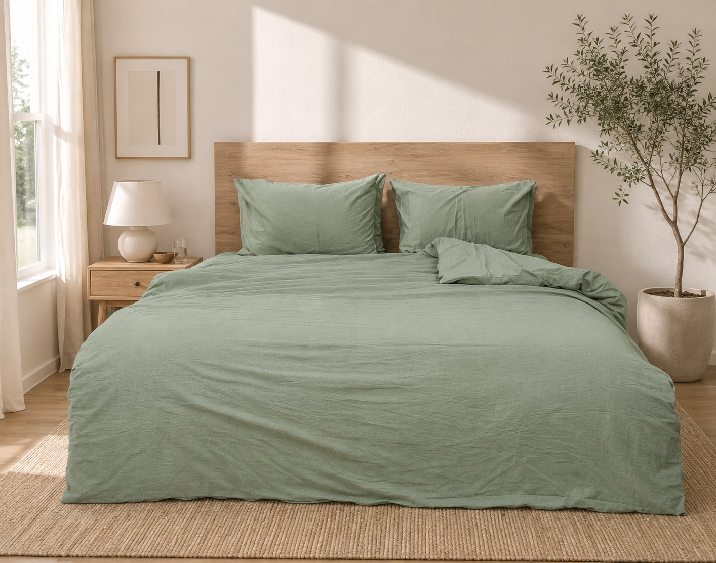Washed Cotton Bedding Set - Olive Mist