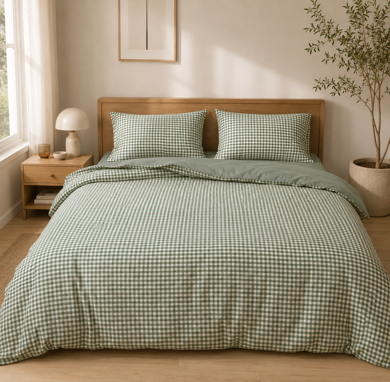 Washed Cotton Bedding Set - Forest Gingham