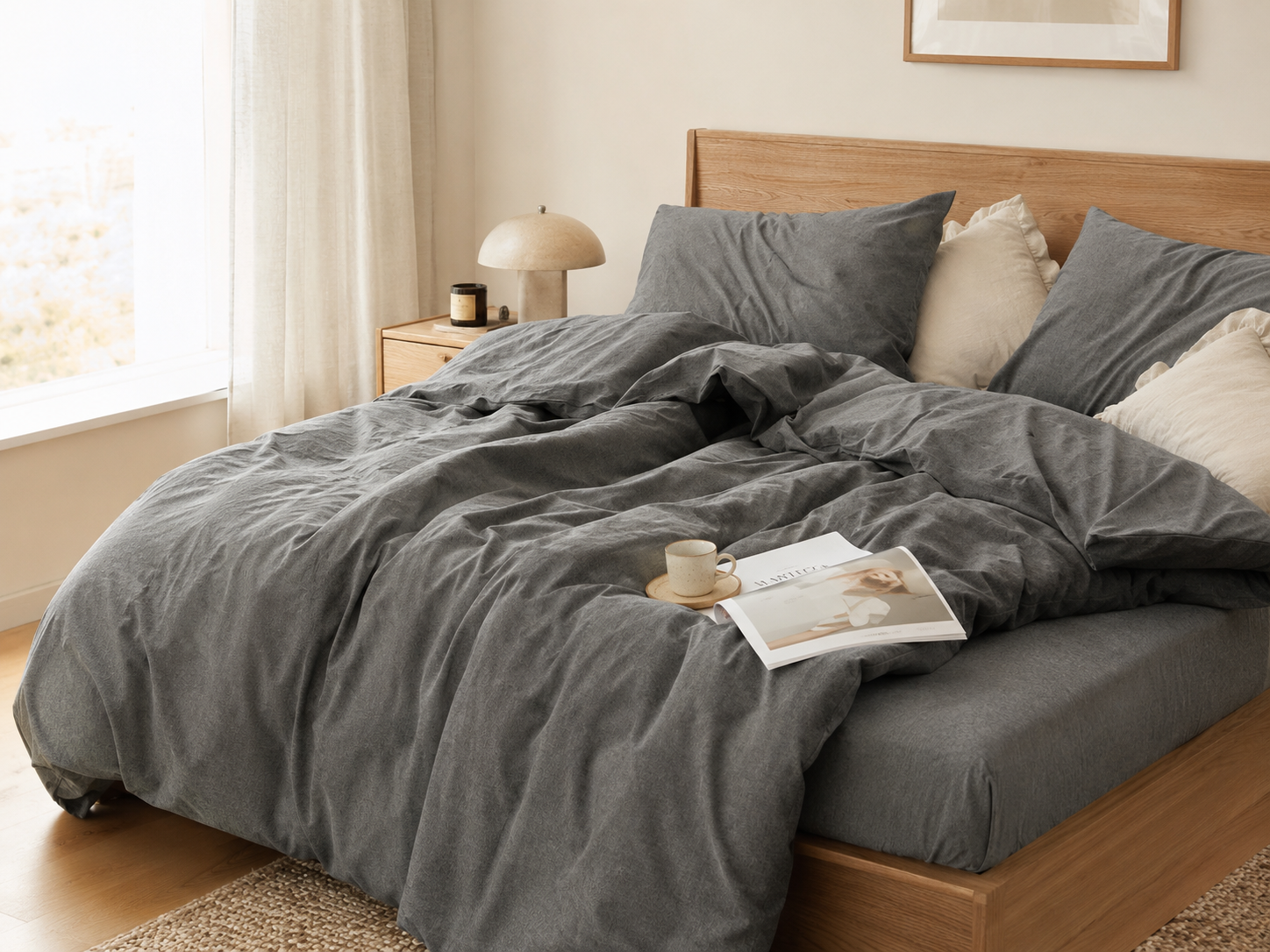 Washed Cotton Bedding Set - Iron Gate