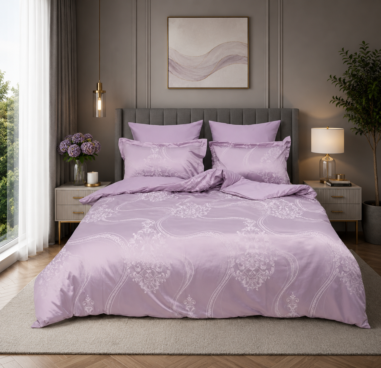 Satin Jacquard Bedding Set Lavender Veil