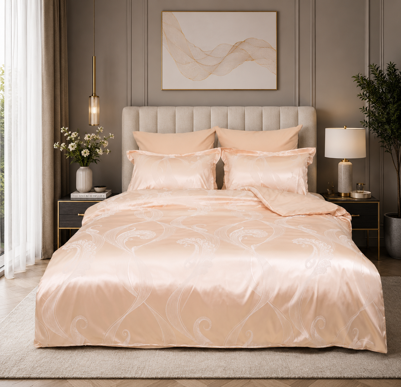 Satin Jacquard Bedding Set Golden Veil