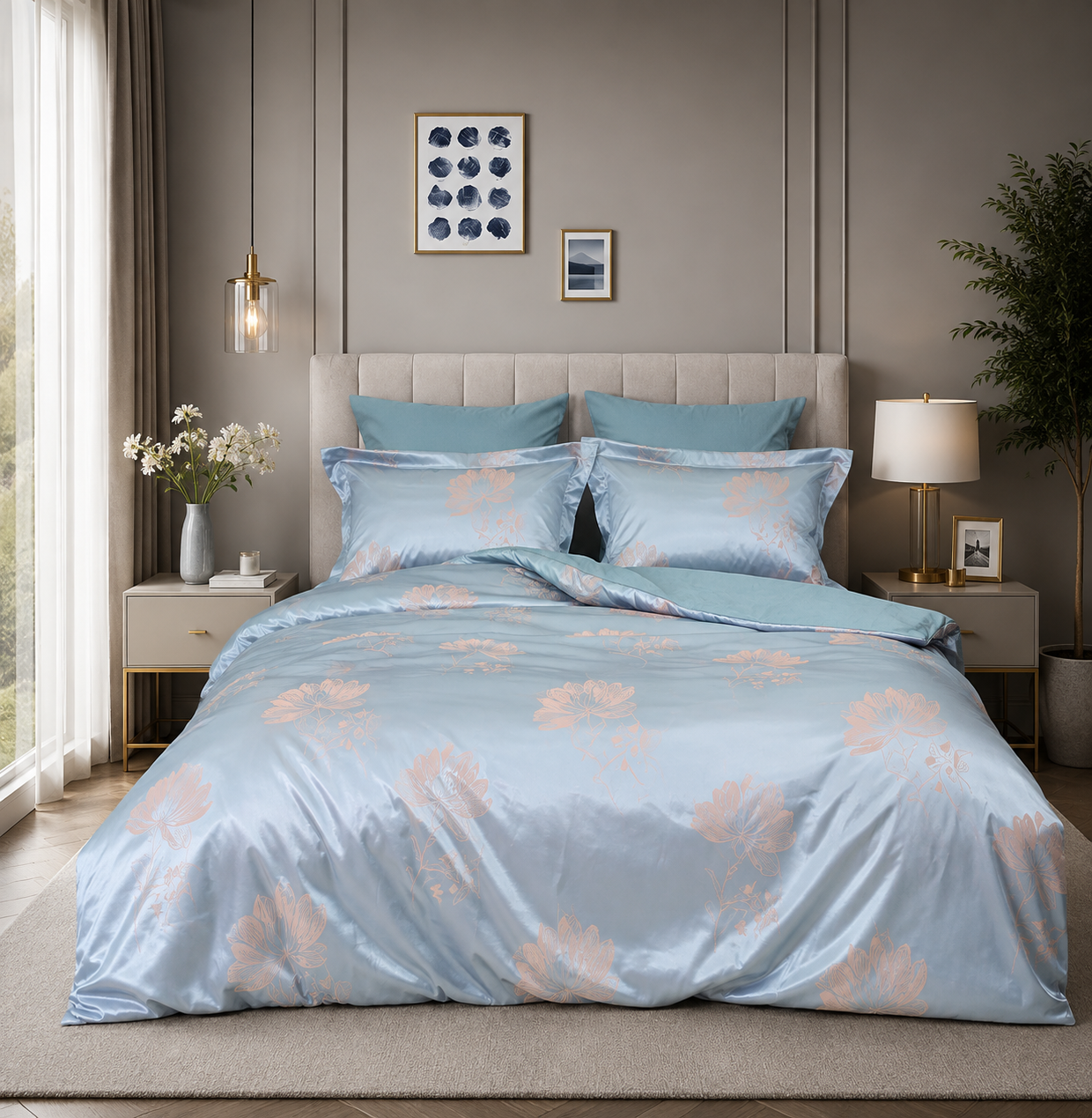 Satin Jacquard Bedding Set Pearl Sky